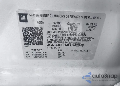 2020 Chevrolet Trax Awd Lt from USA, damaged, VIN 3GNCJPSB4LL342048